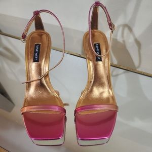 Neon pink heel sandals